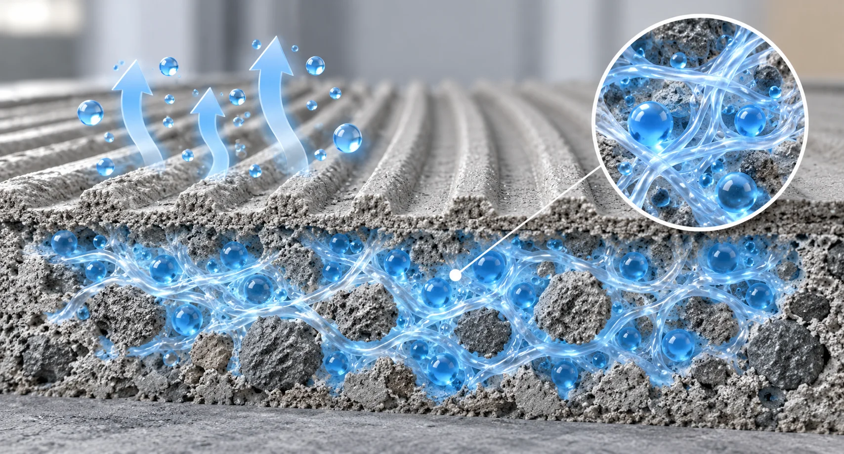 Hydrated HPMC helps control water movement within the mortar