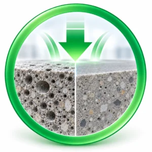 Powder defoamer icon showing improved matrix compactness with reduced air voids
