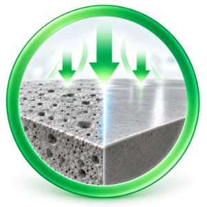 Powder defoamer icon showing improved surface quality with fewer pinholes